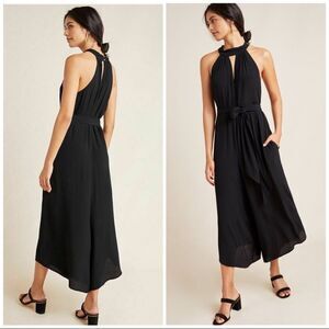 Anthropologie Black Halter Jumpsuit Flowy Size XS Wide Leg